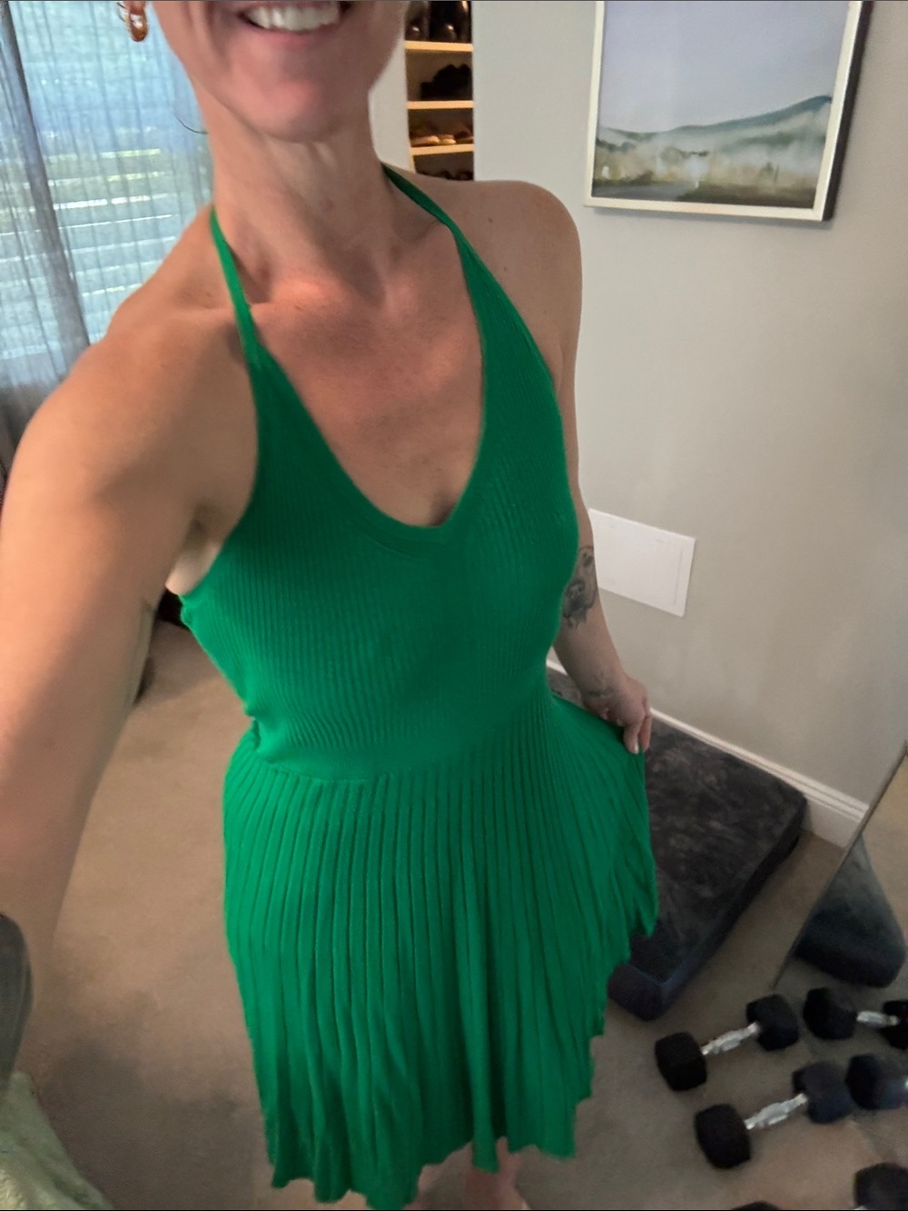Green Ribbed Halter Midi Dress